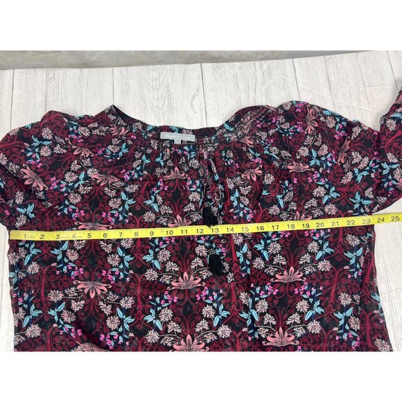 Daniel Rainn Womens Floral Print 3/4 Sleeve Blouse Size Extra Small Black & Burg - Picture 3 of 14